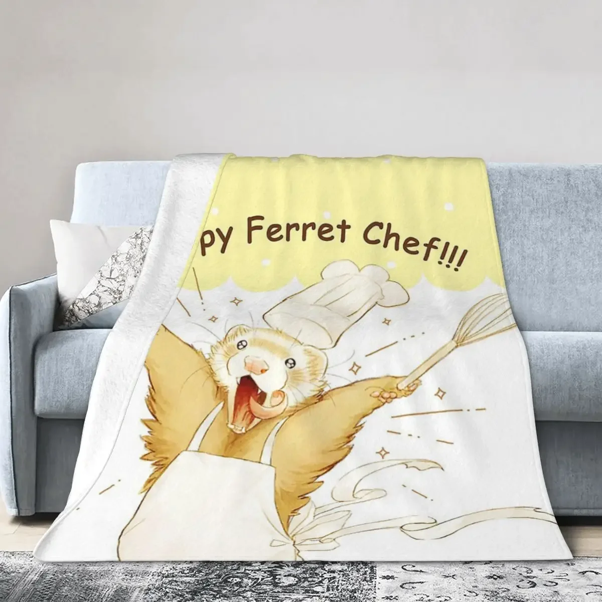 

Happy Ferret Chef Blanket Soft Warm Flannel Throw Blanket Bedspread for Bed Living room Picnic Travel Home Sofa