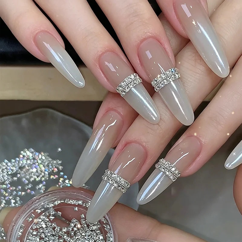 50Pcs Mini Square Zircon Nail Rhinestones White/Champagne/Light Pink Sparkling Nail Charms Flatback Nail Gems for DIY Manicure