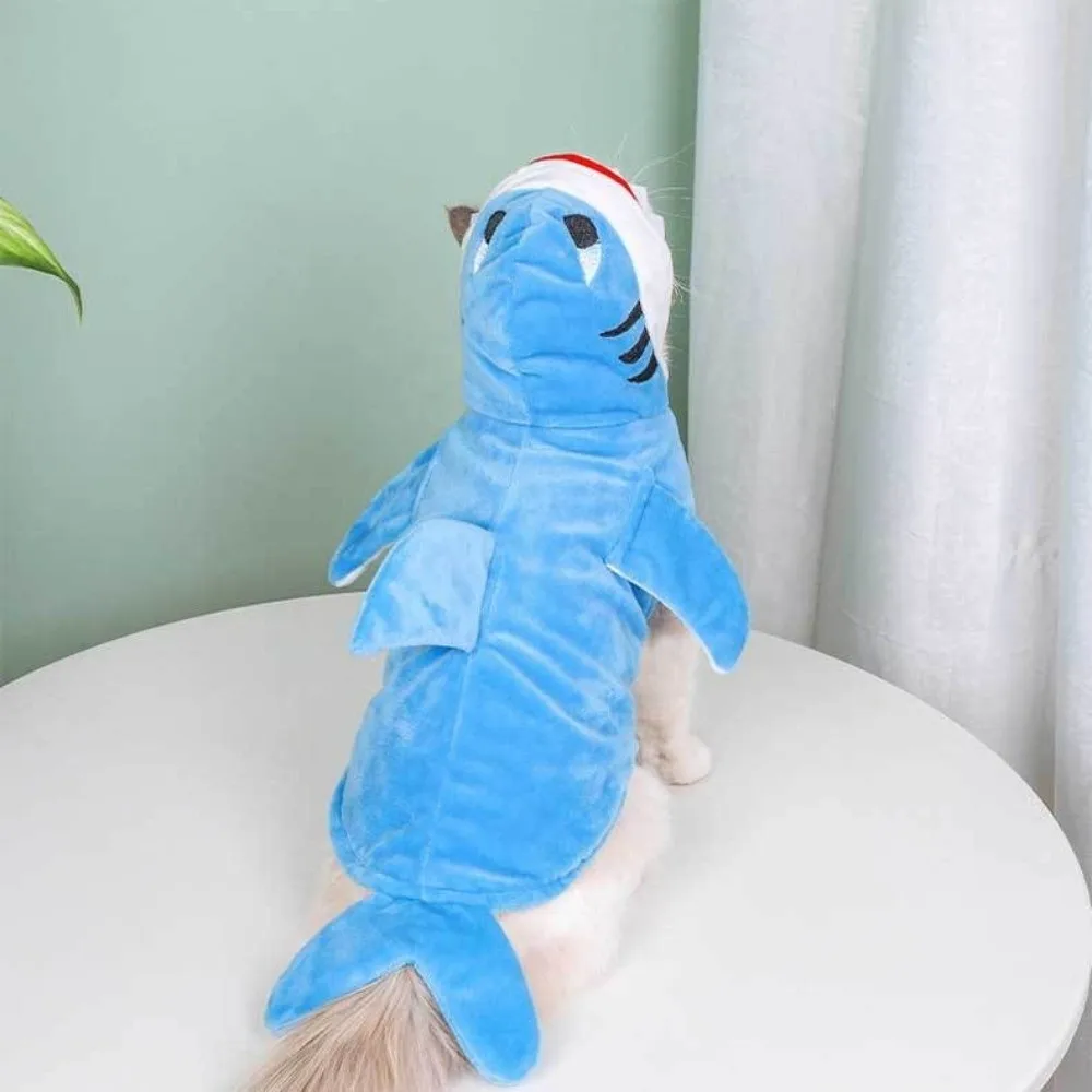 

Fleece Pet Shark Cosplay Costume Cute Style Comfortable Animal Dress Up Outfits Warm Thicken Pet Transformation Clothing