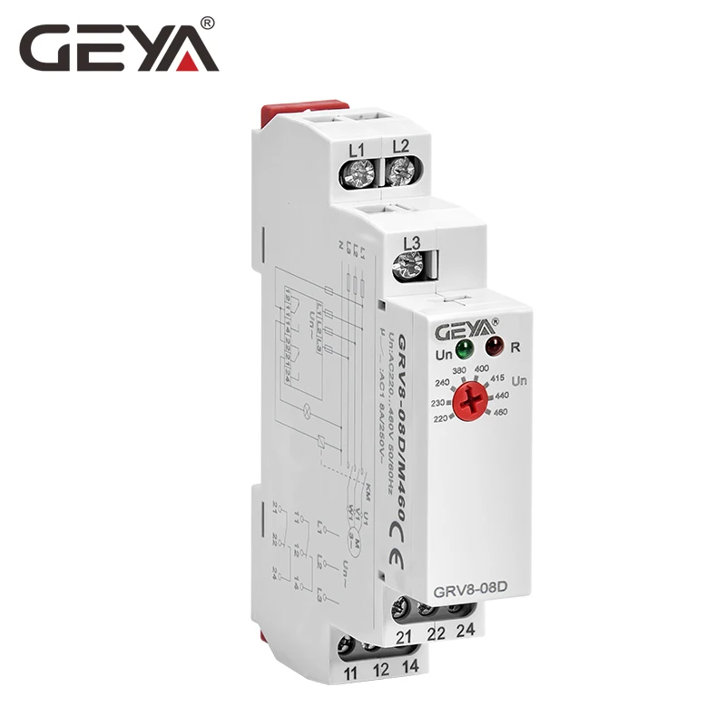 GEYA Din Rail Mounted 3 Phase Voltage Relay 10A Phase Failure Phase Sequence with CE CB GRV8-08