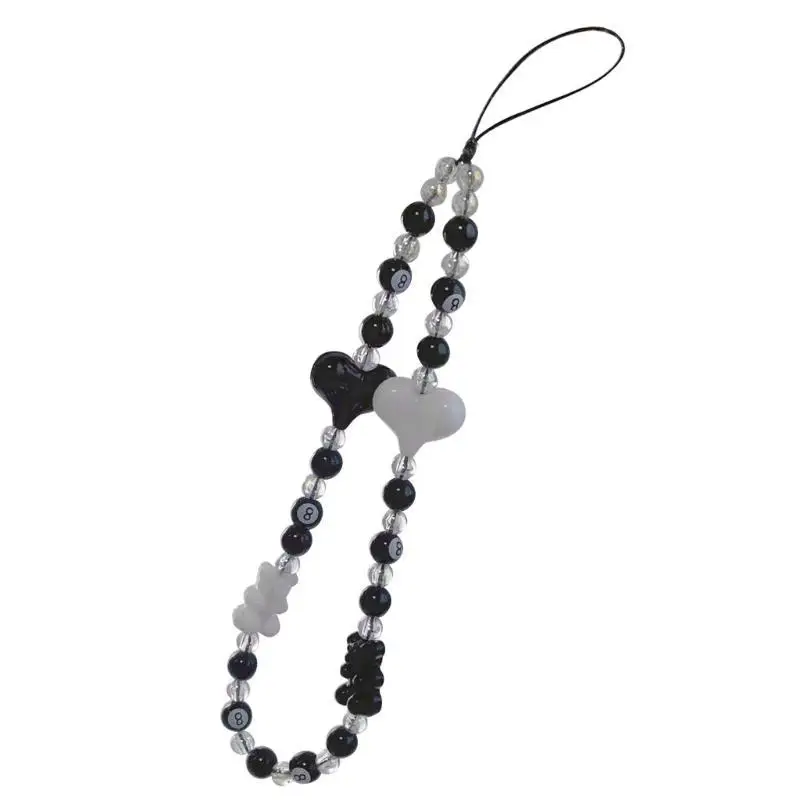 P9FE Handy-Zubehör, Harz, Bär, Würfel-Herz, Perlen-Lanyard, Handgelenkschnur für Frauen, handgefertigte Handykette, Handy-Gurt – Detail 3
