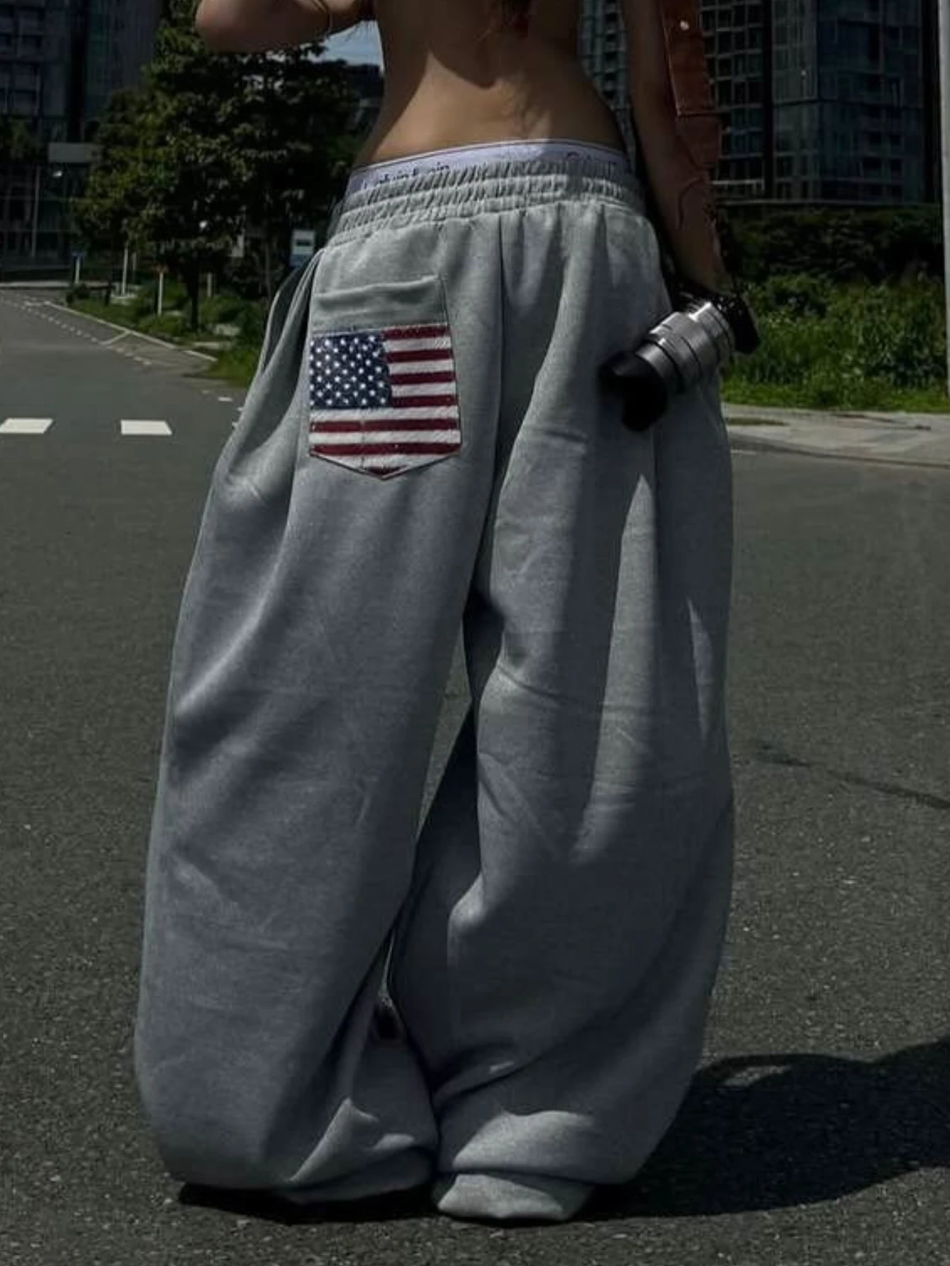 

Y2K Women National Flag Print Streetwear Wide Leg Sweatpants Baggy Oversized Pants Grunge Joggers Trousers Acubi 2000s Clothes