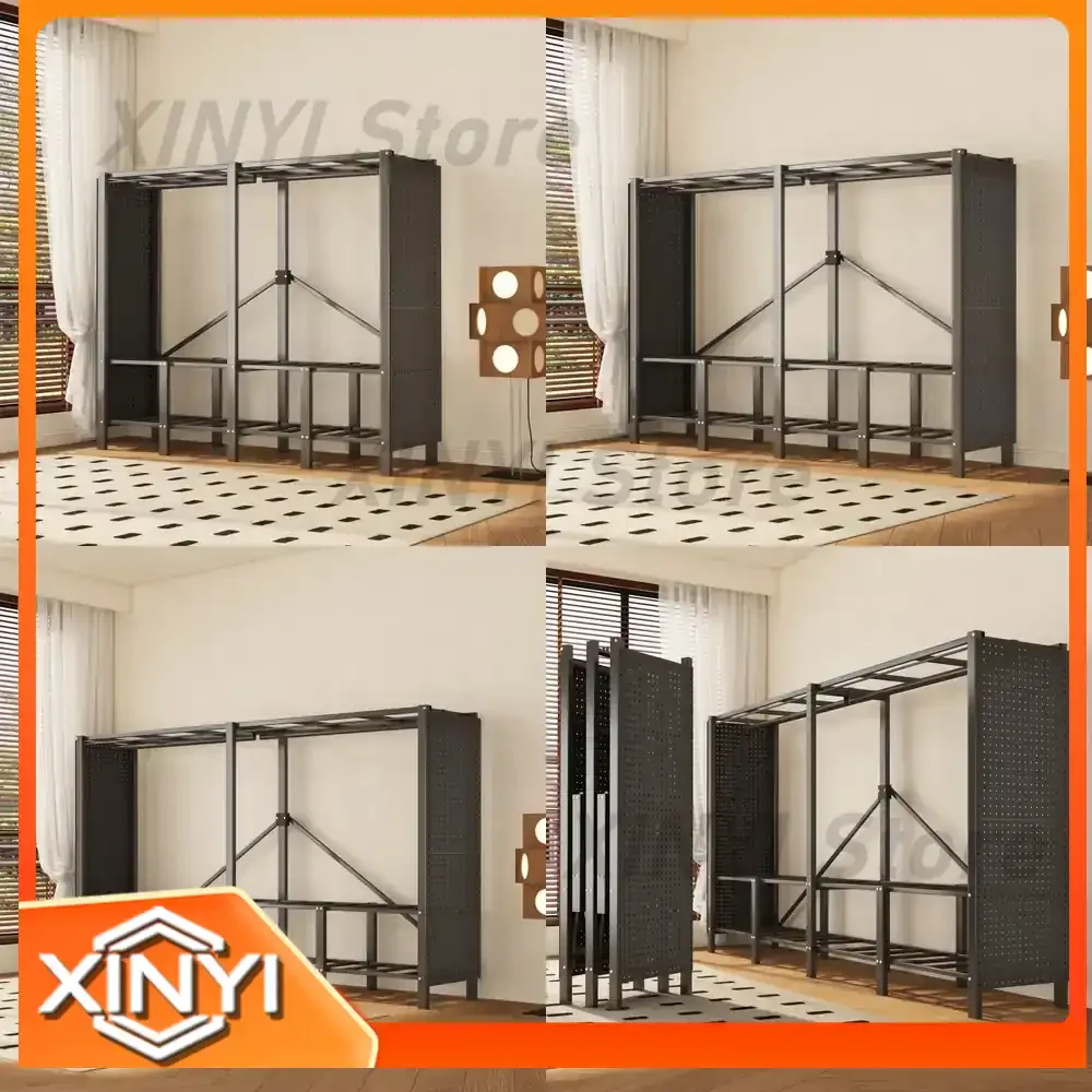Large Size Collapsible Garment Rack with Non-Slip Base Double Bars Heavy Coat Hanger for Boutique Display for Clothing Store