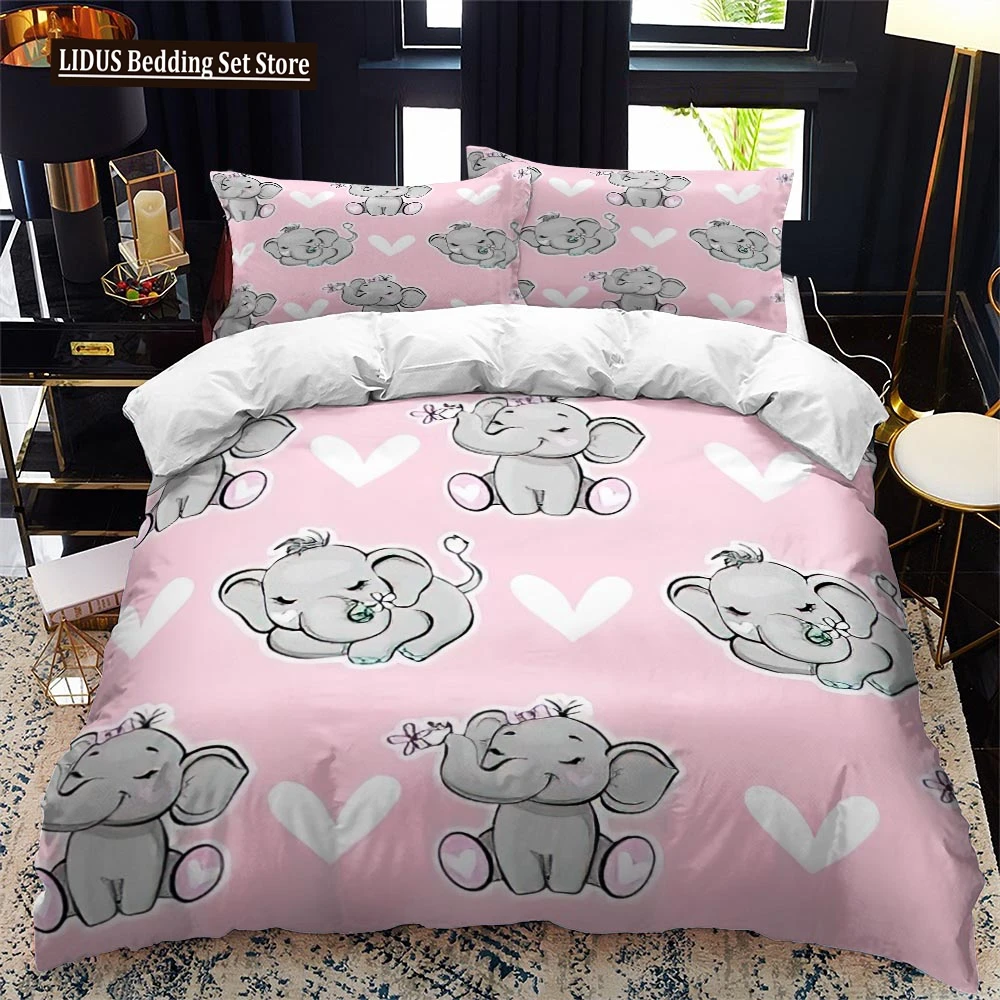 

Animal Elephant Cartoon Children Duvet Cover Set Queen Calico Twin Size Comforter Bedding Set Single Complete Set