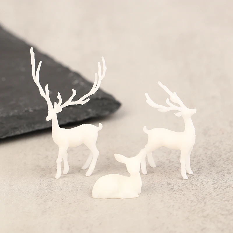 1PC White Mini Resin Crystal Deer Figurines Model Cake Dessert Decor Forest Elk Kid Merry Christmas New Year Gift For Home Party