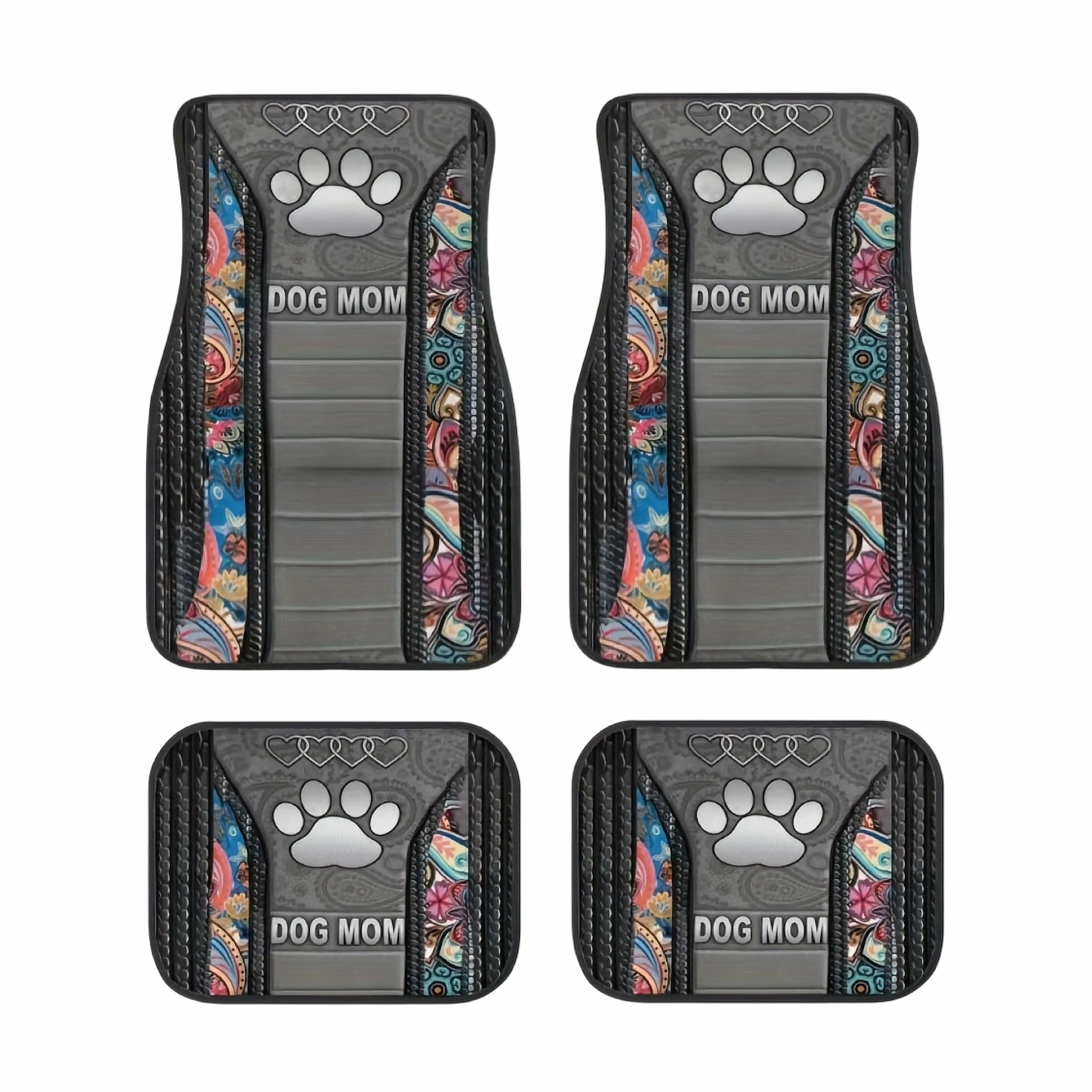 

4-Pack Boho Floral Paw Print Car Floor Mats - Soft Easy Clean, Anti-Slip Durable, Stylish, Fits Most Vehicles, Gift