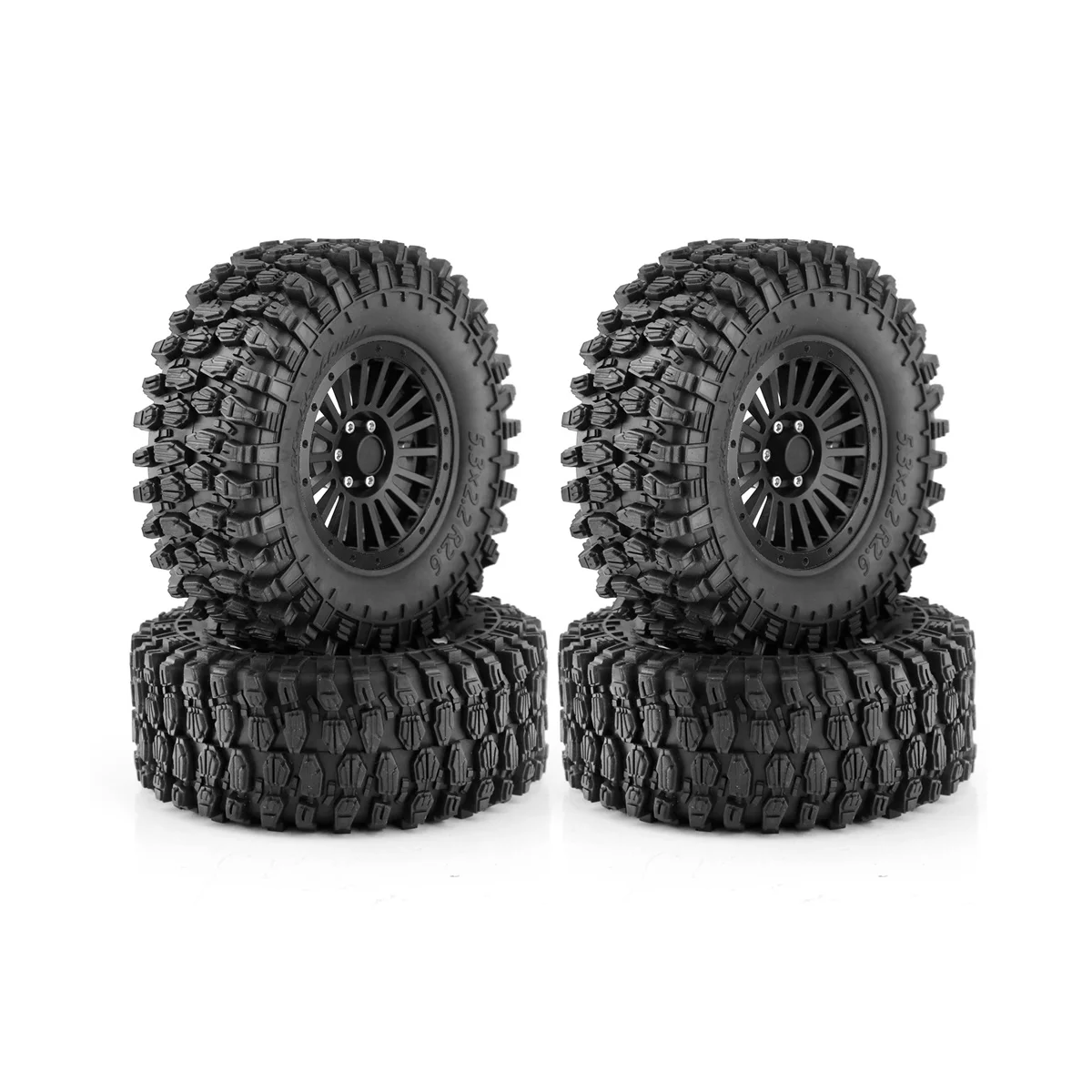 4Pcs 135mm 2.6 Inch Metal Beadlock Wheel Rim Rubber Tire Set for 1/8 1/10 RC Crawler Car Axial SCX10 Wraith RR10 Capra,1