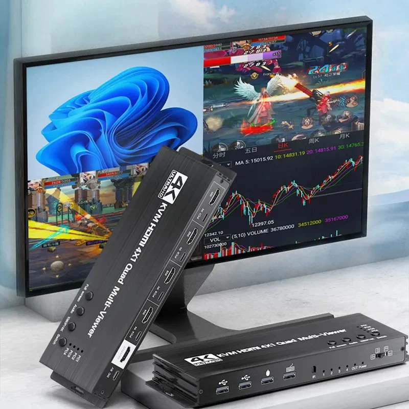 

4K HDMI KVM переключатель 4x1 четырехъядерный многофункциональный просмотр 4 в 1 выход квм HDMI процессор экран мультипросмотр бесшовный для 4 ПК совместная Мышь Клавиатура