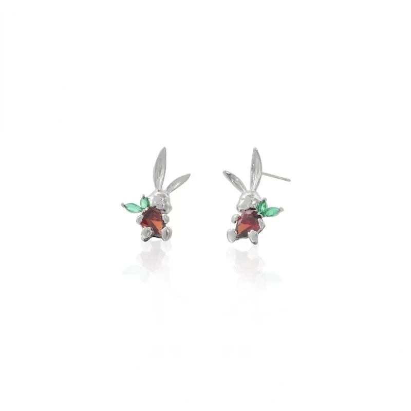 New 2023 Christmas Series Rabbit Silver Needle Earrings Unisex Short Earrings Banquet Jewelry Accessories Gift