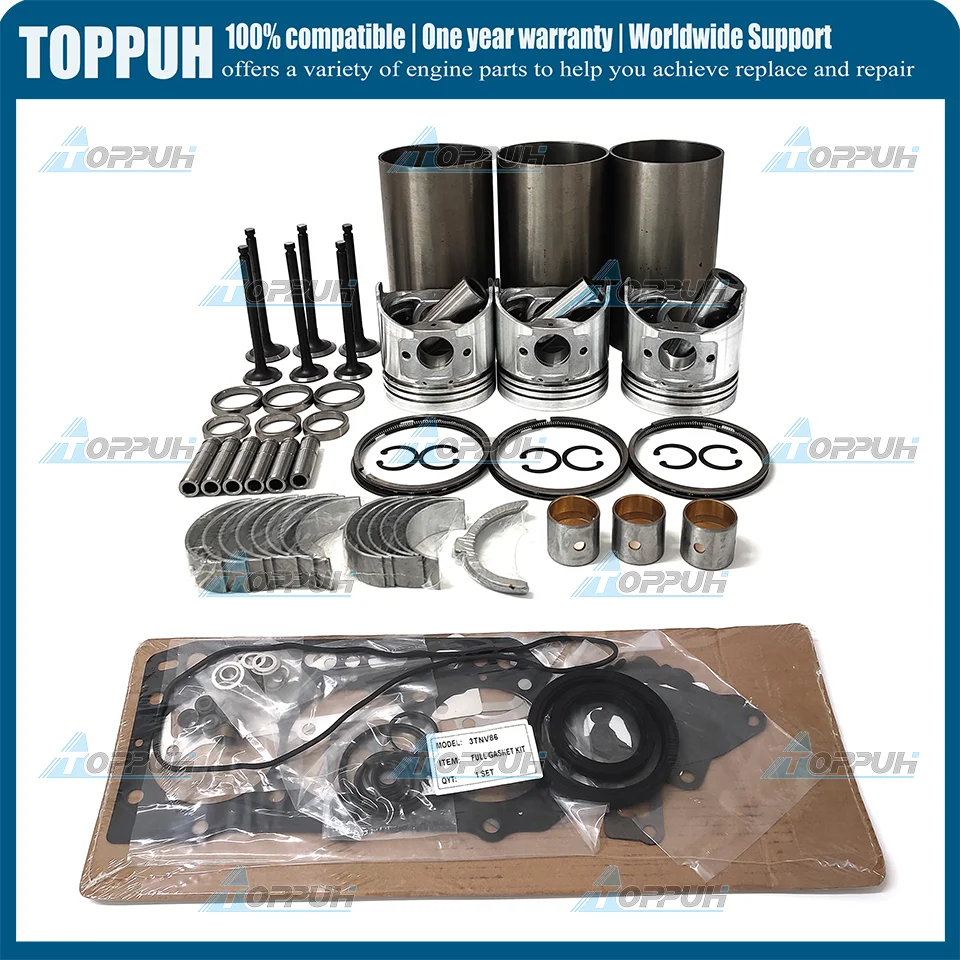 3TNV86 Overhaul Rebuild Kit For Yanmar 3TNV86CT Engine Liner Piston Ring Bearing Con Rod Bush Valve Gasket