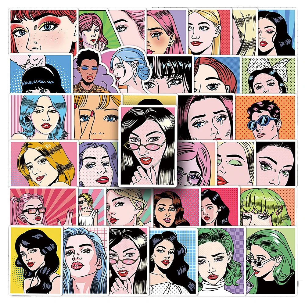 10/30/50pcs Rétro Pop Style Art Fille Autocollants Esthétiques Étanche BRICOLAGE Valise Ordinateur Portable Téléphone Cool Dessin Animé Graffiti Autocollants Cadeau