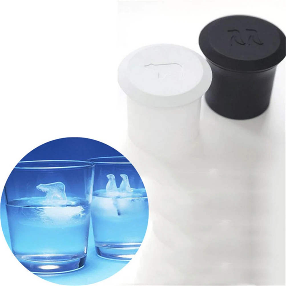 

2pcs Silicone Cube Mold Creative Penguin Bear Maker for Home Bar Kitchen White Black PVC Box Ice Making