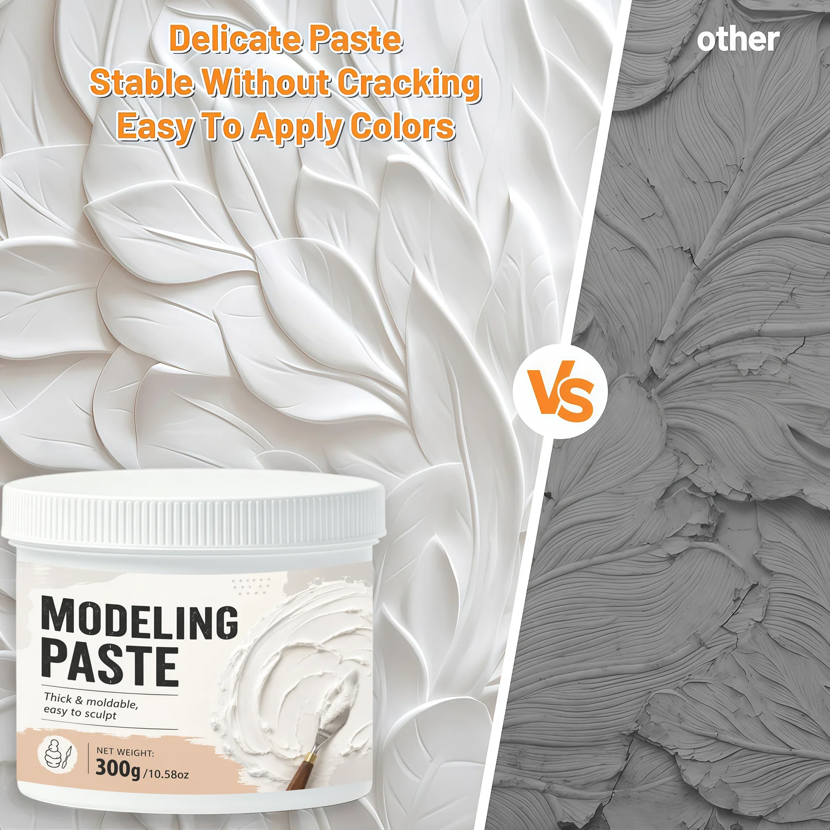 Acrylic White Modeling Texture Paste, Pre‑Mixed Decorative Plaster for Sculpting, Drawing, Painting & Crafts, Packed in Bags