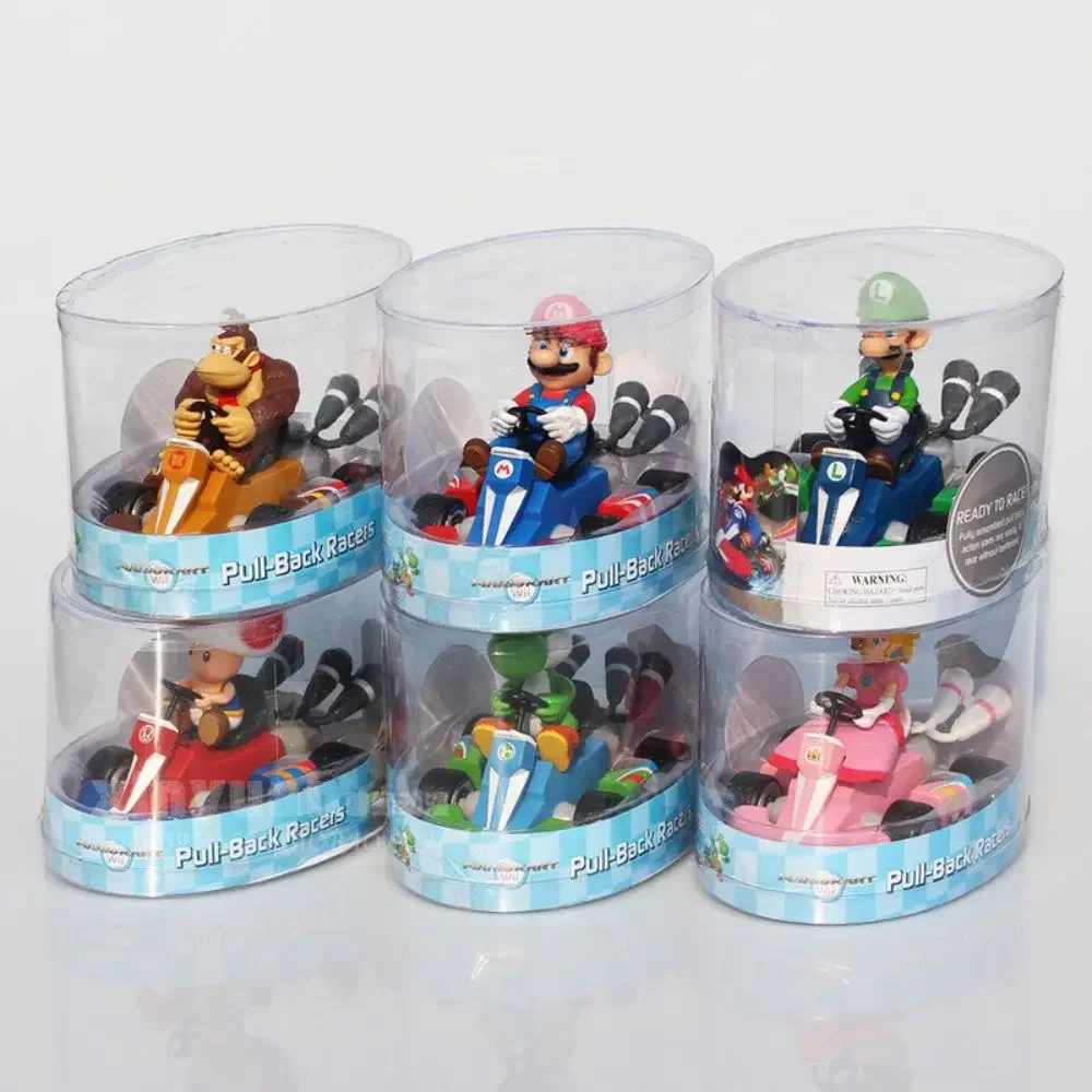 Super Mary Series Karting Mario Bros Luigi Yoshi Donkey Kong Action Figure Toys Pull Back Car 8Cm  Kids Gifts