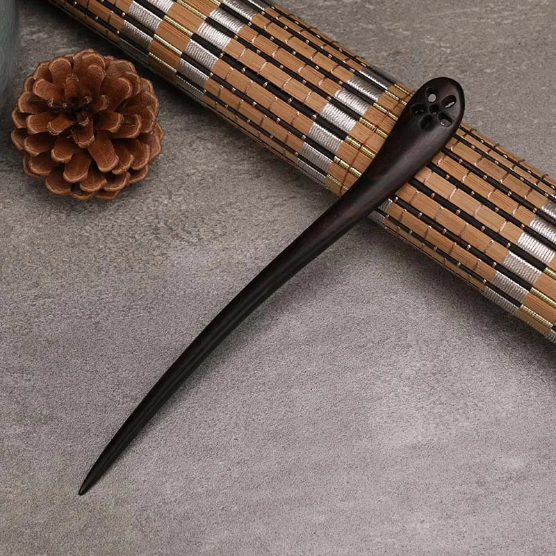 Black Sandalwood Hair Stick Hand Carving Chinese Hairpin Classic Cheongsam Hairpin Forks Antique Style Girl Chignon Hair Clasp image 3