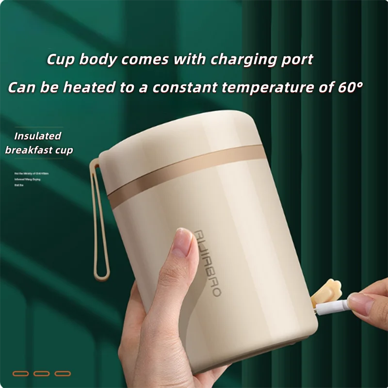 صندوق غداء ساخن، كوب إفطار بدرجة حرارة ثابتة، كوب حساء معزول بمنفذ USB للسيارة، كوب عصيدة، كوب ماء محمول #3