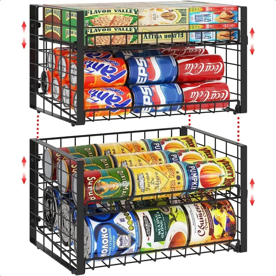 

2 Pack Stackable Can Organizer for Pantry Adjustable Can Holder Rack for Canned Food Soda Drink Goods Storage up to 60 Cans Sto
