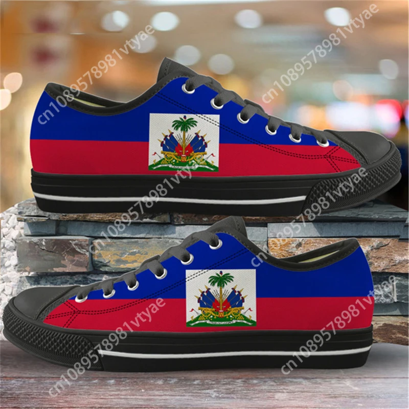 Doginthehole Canvas Spring Women Vulcanize Shoes Haiti Flags Design Lightweight Low Top Flats for Youth Girls Comfort Zapatos