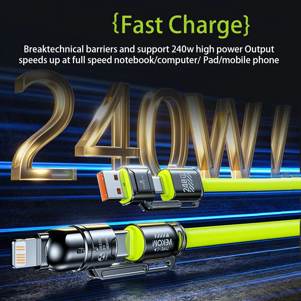 Cable de carga rápida 4 en 1 de silicona de 240W para IPhone 17 16 15 14 13 12 11 Pro Max para Samsung S25 S24 S23 para LG para Oppo