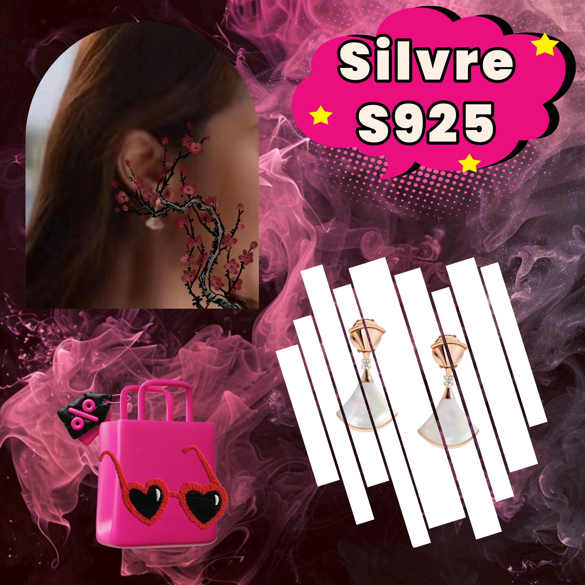 

Solid silver S925 women's jewelry, skirt support, fan design, earrings, suitable for marriage proposal occasions