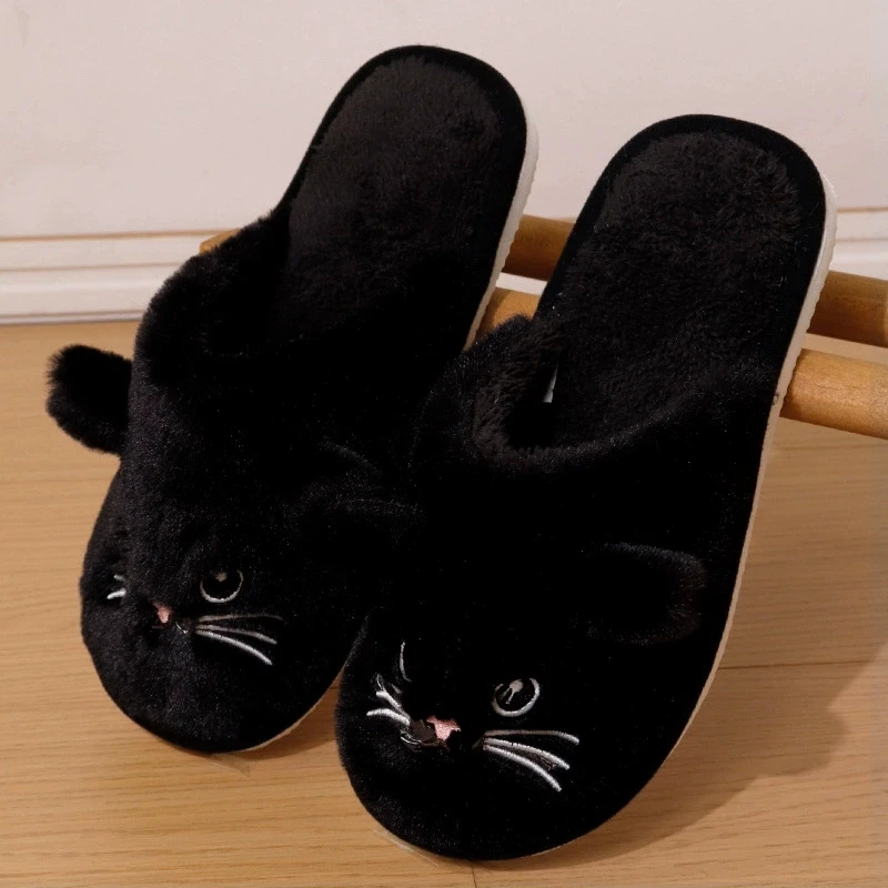 Cartoon Katze Hause Hausschuhe für Frauen Indoor Weichen Boden Flache Ferse Baumwolle Hausschuhe Frau Licht Anti Slip Warme Winter Schuhe Mujer – Detail 8