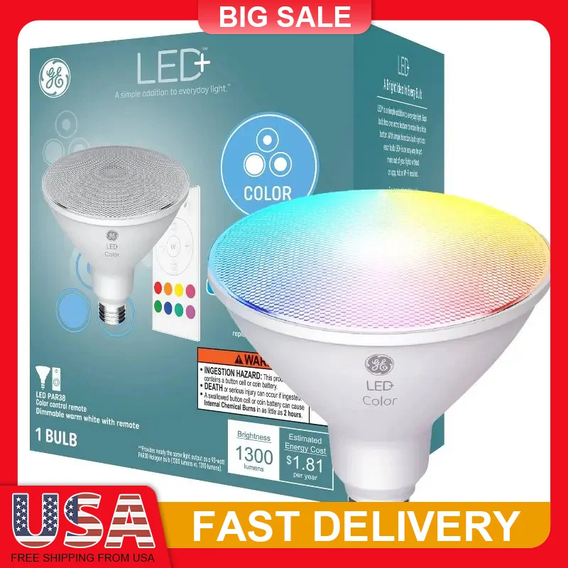 

RGB Color Changing Outdoor Flood Light Bulb 8 Colors Remote Control 1300LM 15W E26 Waterproof for Patio Walkway Garden