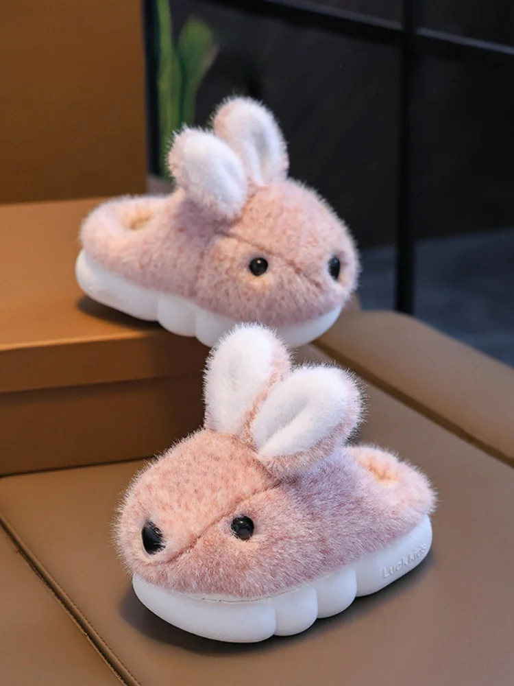 

Winter furry slippers for boys and girls warm furry rabbit cotton slippers