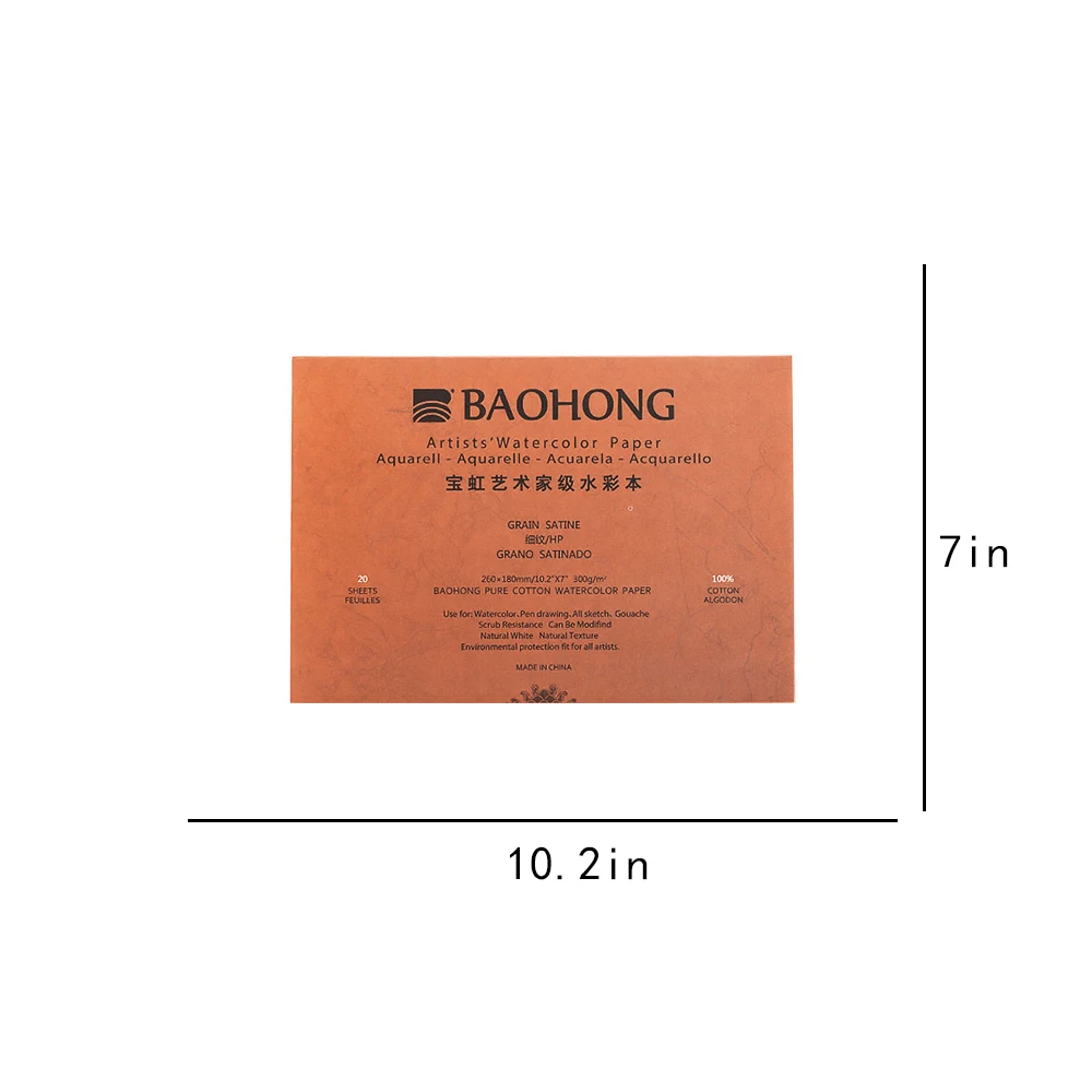 

BaoHong Artist Watercolor Paper Pad Cotton 100% Painting Paper Gouache Acrylic, Fountain pen Inkjet Pastel charcoal 180*260mm