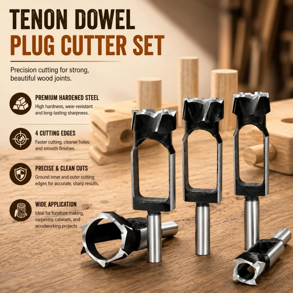 JUSTINLAU Straight And Round Wood Plug Hole Cutter Plug Cutting Drill Take Steel Knife Log Tenon Cork Woodworking Drilling Tools