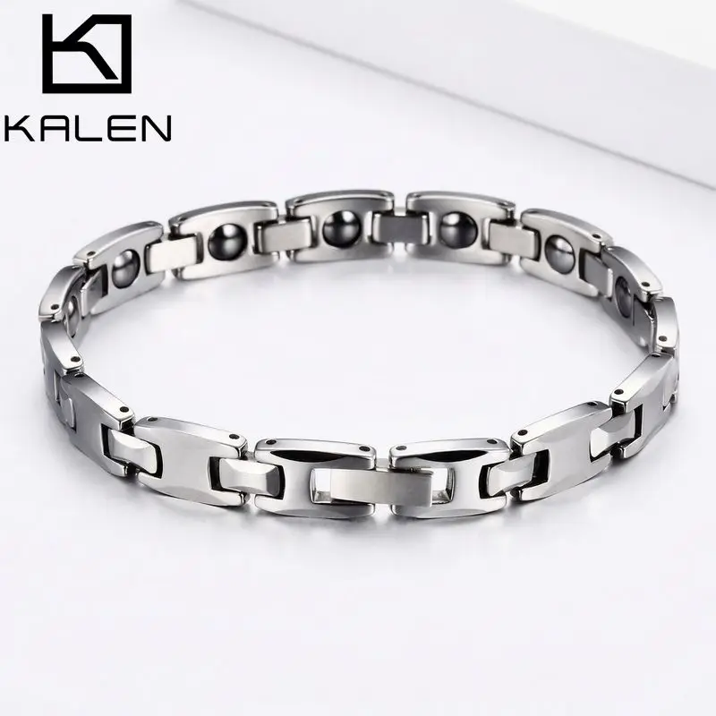 KALEN Men's Tungsten Steel Bracelet Trendy Hip Hop Bracelets Waterproof Health Care Jewelry Punk Style Male Wristband Gift