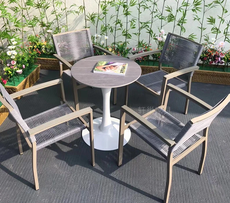 Nordic outdoor furniture aluminum alloy rope table and chair combination balcony leisure rattan chair