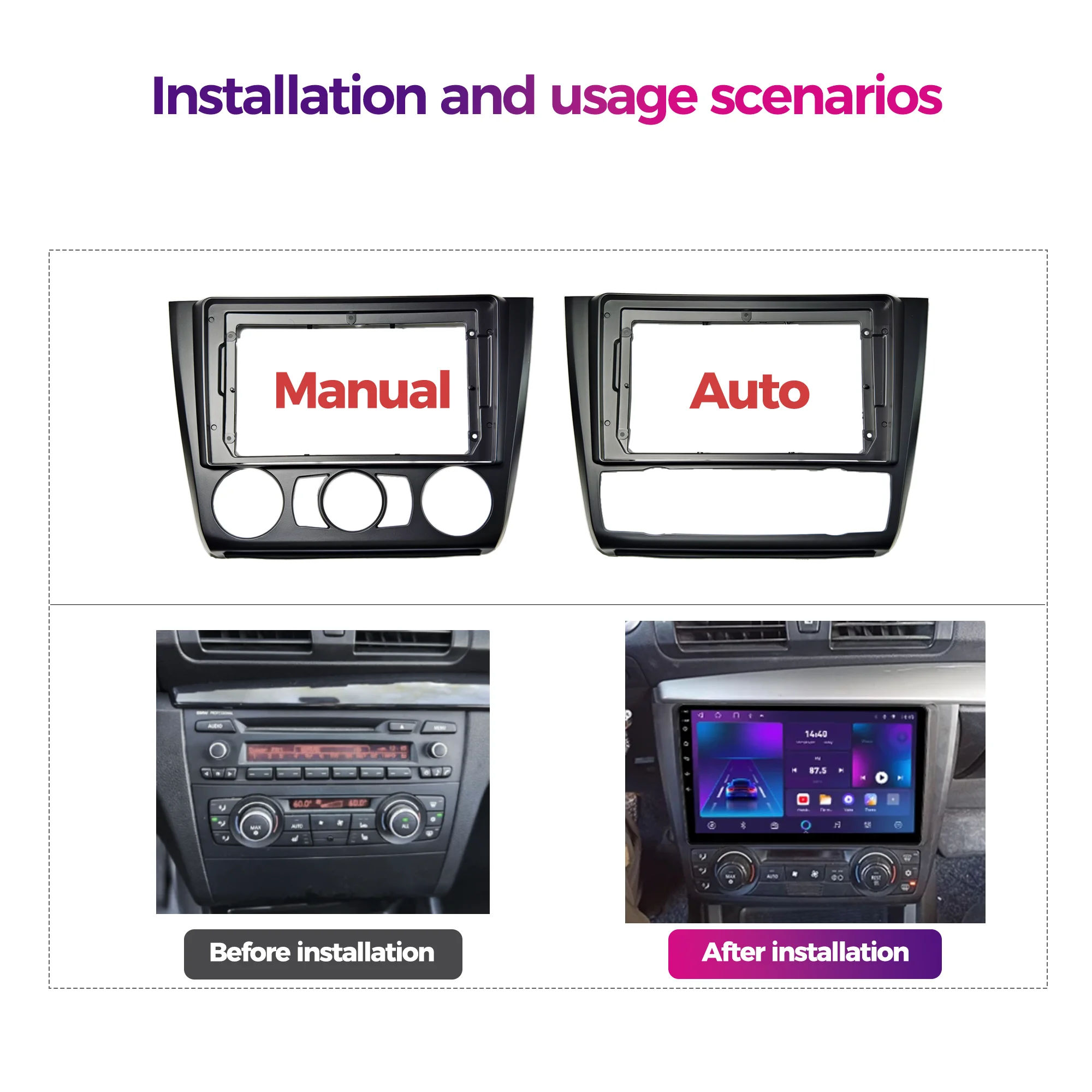 2Din 9inch Car Radio Fascias Installation Dash Frame For BMW 1 Series E81 E82 E87 E88 2008-2012  Panel DVD Mp5 Trim
