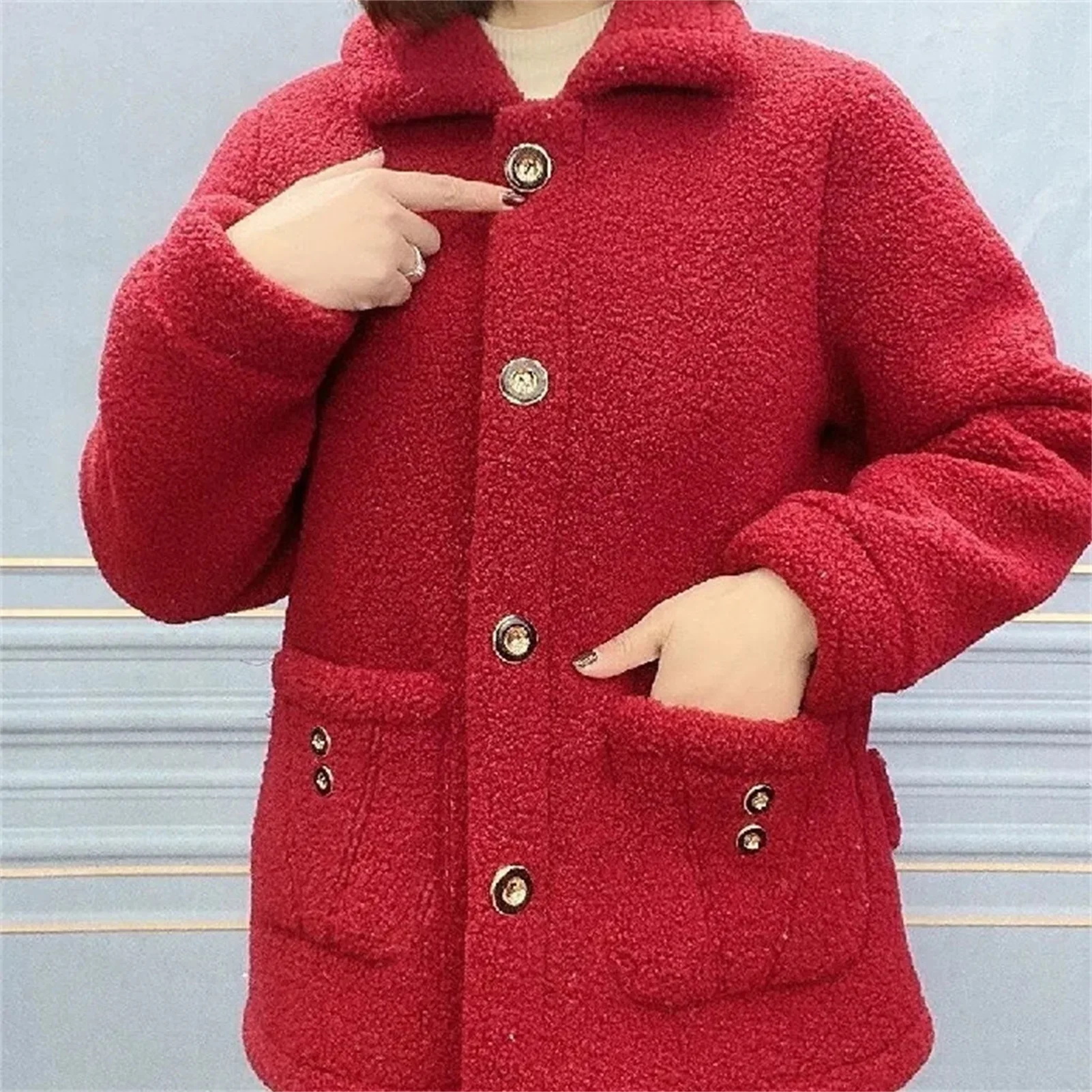 Women\'s Lamb Plush Casual Coat -Length No Fading Charming Winter Coat for Outdoor Dating Shopping Wea