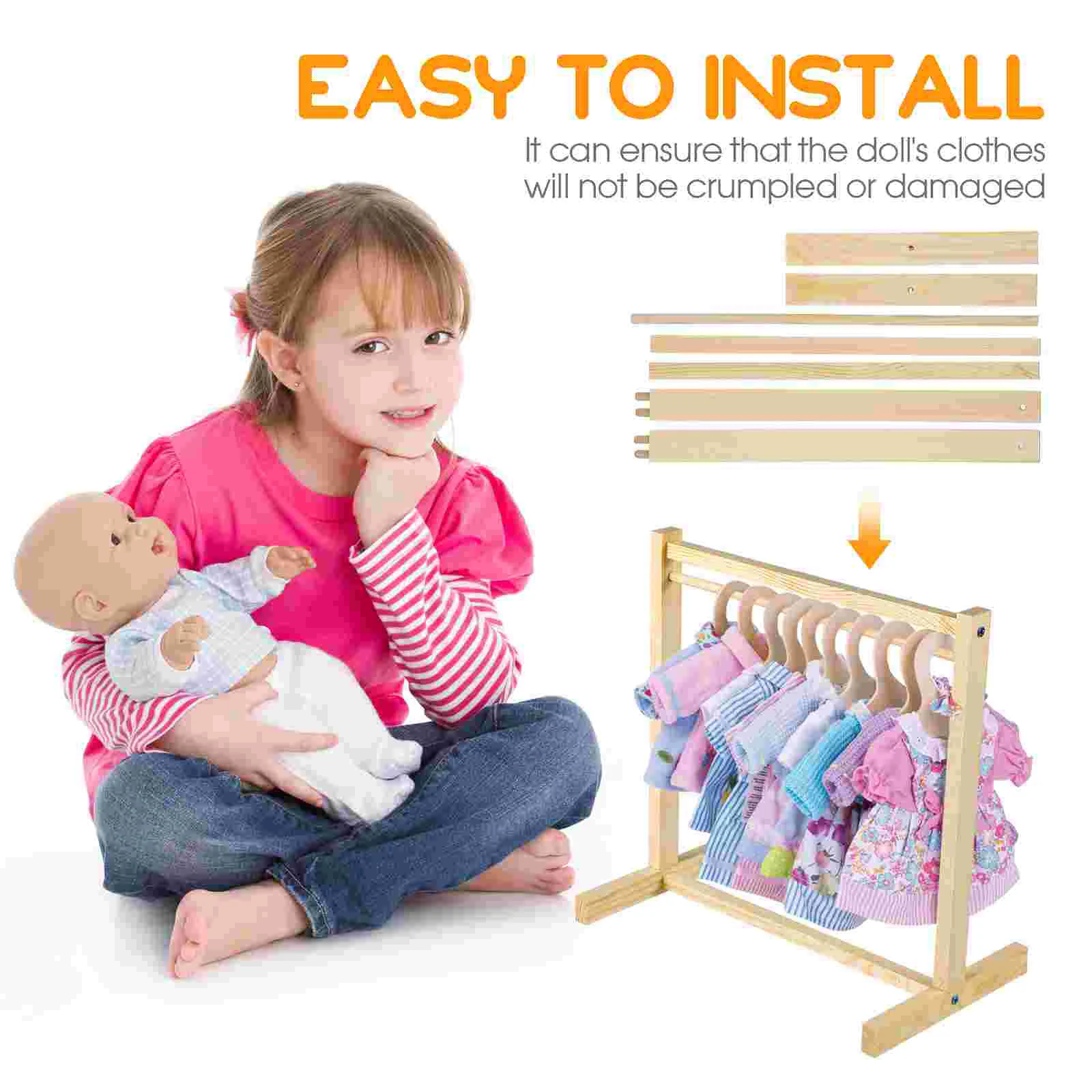 Clothes Hanger Garment Holder Storage Rack Coat Hanging Wooden Dress Clothing Mini Dolls