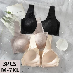 3PCS Sexy Front Closure Bralette Lace Plus Size Bra Female Lingerie M-5XL Push Up Underwear Crop Top Intimate Seamless Brassiere