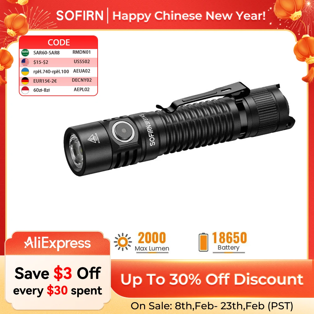 New Sofirn SP31 V3.0 Tactical LED Flashlight with Dual Switch USB C 18650 Rechargeable Power Indicator 6000K 5000K Torch