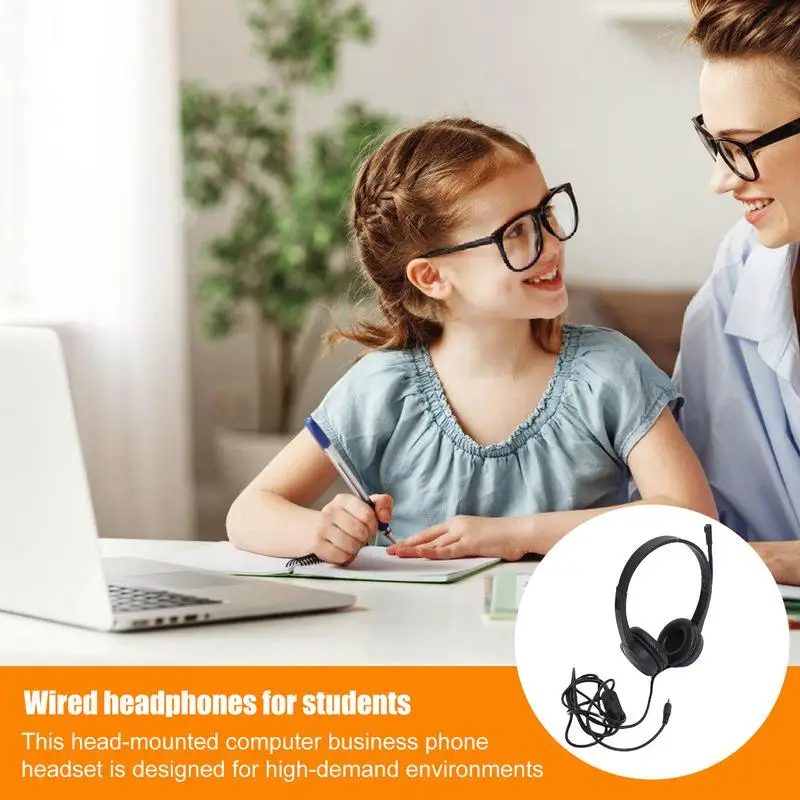 Computer Headphones Wired Adjustable Headband Wired Headset Noise-Cancelling Clear Sound Studying Stationery For Entertainment