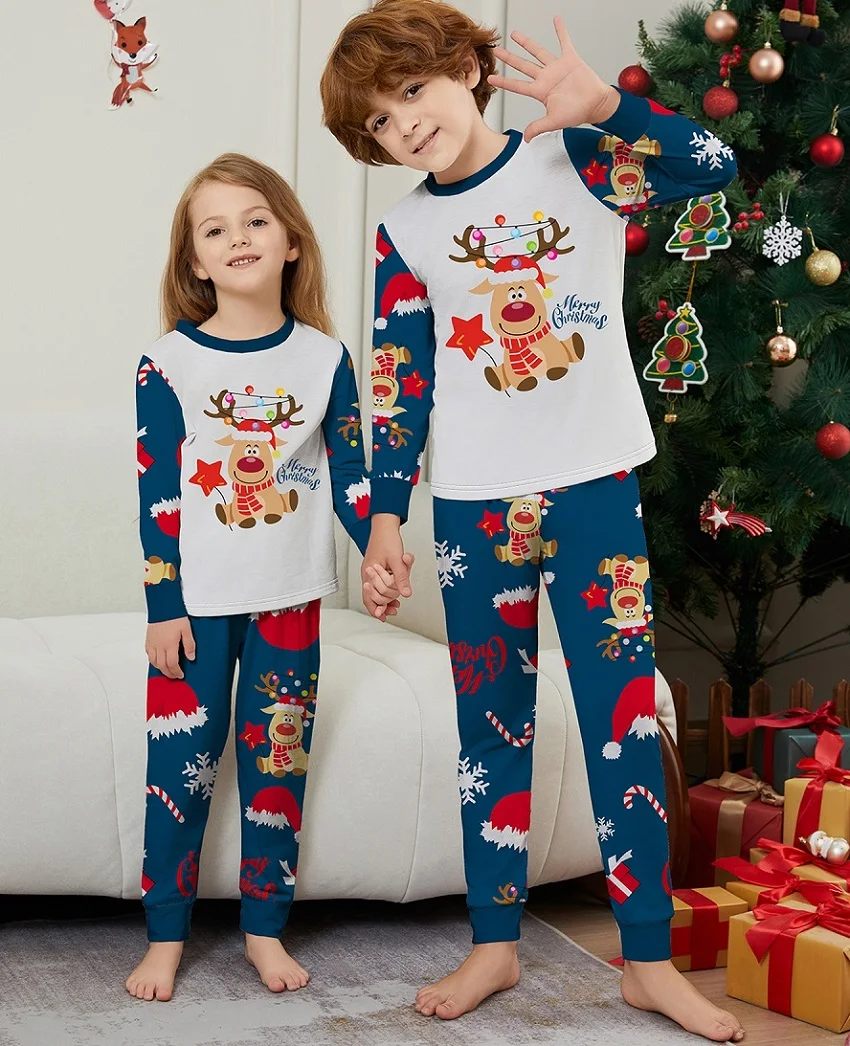 2025 Christmas Family Matching Pajamas Merry Xmas Dear Print Pjs Adult Child Clothes Outfit Set Baby Jumpsuit+Dog Clothes