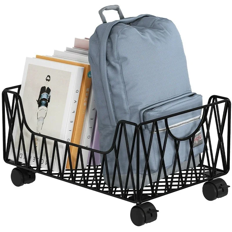 Office Work Location Bag Storage Basket Movable with Pulley Book and Backpack Storage Rack Box Under The Desk