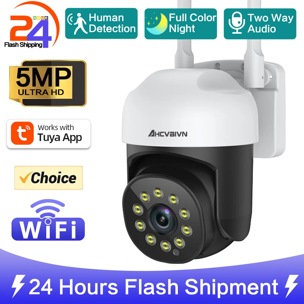 PTZ 2.4G WIFI IP Camera TUYA Smart Audio CCTV Surveillance Camera Outdoor Color Night Vision Wireless Camera Waterproof Security