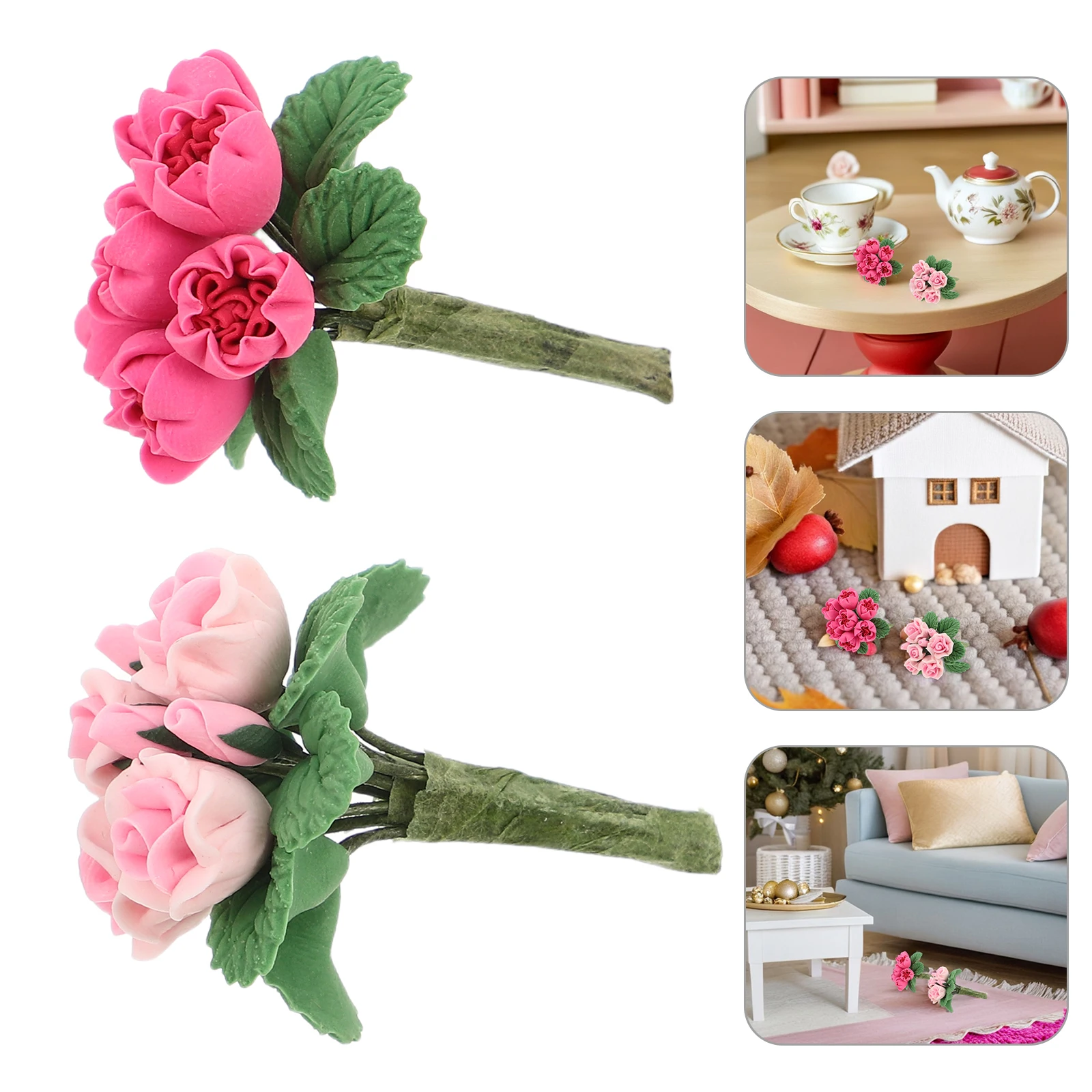 

2 Pcs Mini Furniture Set Artificial Floral Arrangement Decorate Dollhouse Flower Micro Scene