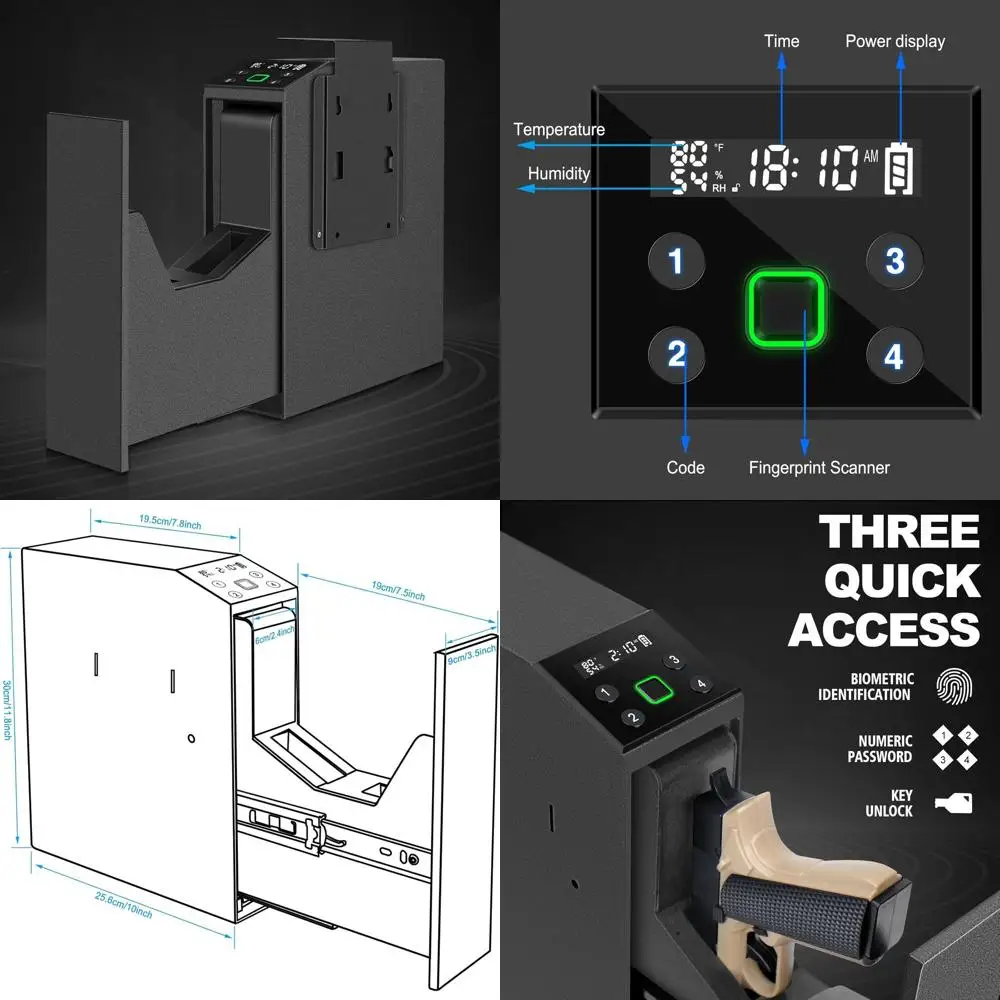 

Биометрический сейф для пистолета с ЖК-дисплеем для дома, офиса или автомобиля