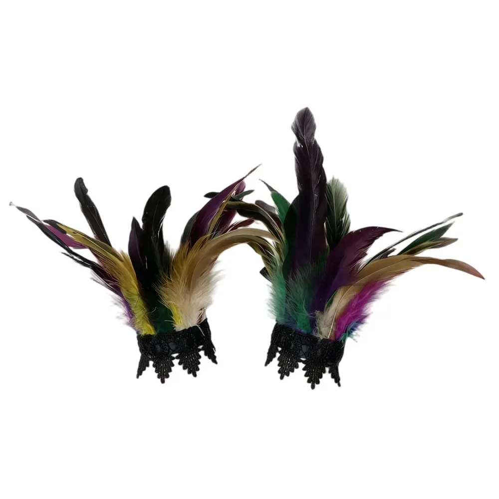 Lightweight Feather Wrist Gothic Punk Party Cosplay Women's Feather Wristbands Multicolor Stage Show Lace Feather Wrist Cuffs