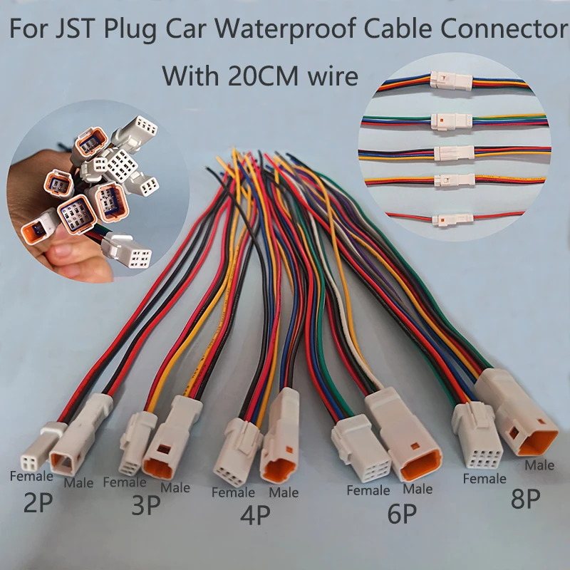 1Pair 2P 3P 4P 6P 8P For JST Plug Car Waterproof Cable Connector Male Female Pair Connector 04r/06t/02r JWPF Wiring Terminal