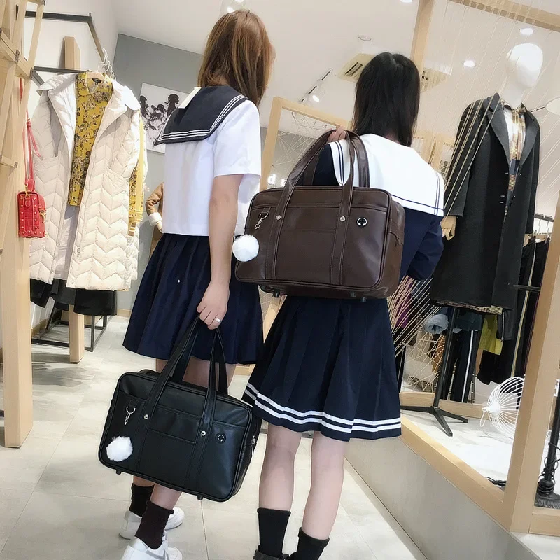 Japanese Student JK Uniform Tote Bag Girl PU Schoolbag COS Wear-resistant Waterproof Shoulder Bag Messenger Handbag School Bag