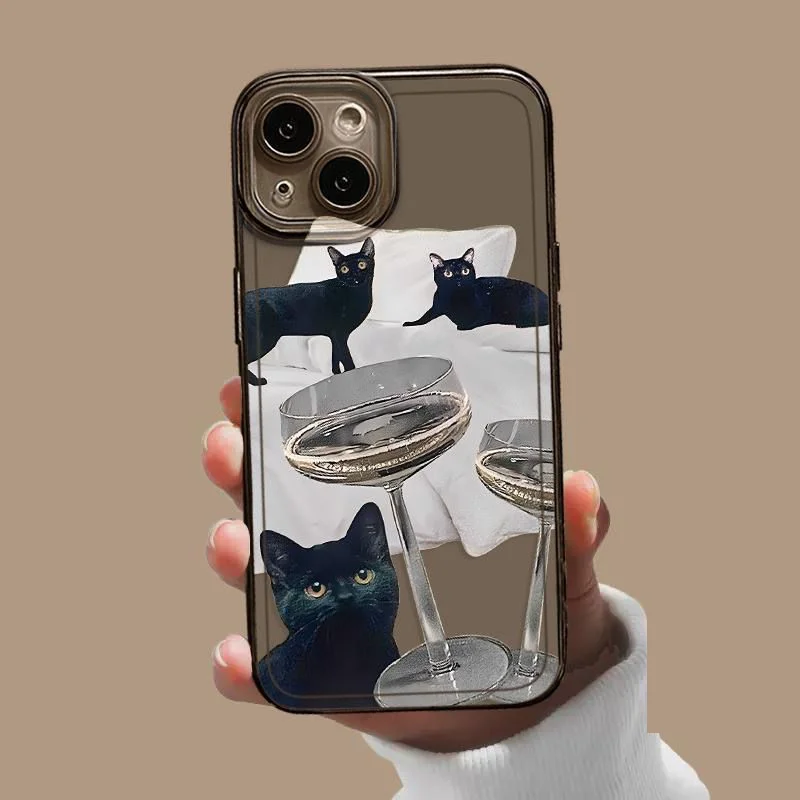 Etui na telefon Black Cat Dog do iPhone'a 16 15 11 12 14 13 Pro Max Mini Plus XSM XR SE2 7 8 Cartoon Animal Mobile Phone Cover Fundas