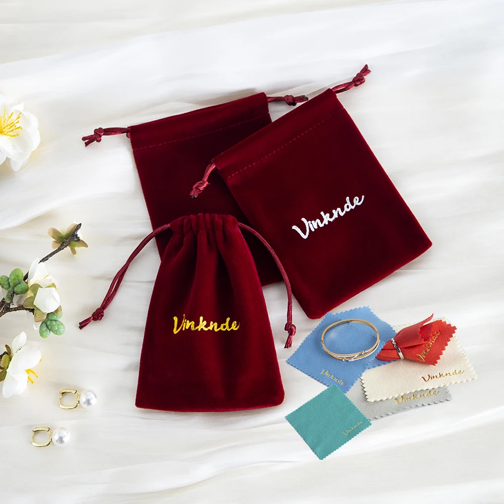 Custom Logo Burgundy Shaggy Thick Velvet Jewelry Bags With Sliver Polishing Cloth Glasses Storage Cleaning Travel Portable Pouch