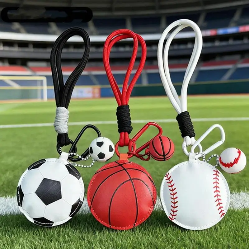 Sports Ball Shaped PU Keychain With Durable Lanyard Cute Pendant For Sports Fans Bag Decoration Gift