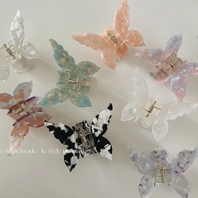 1Pcs Girls FairyTransparent Butterfly Hair Clips Fashion Acetate Hairpin Colored Hair Claw Gradient Tie-Dye Hair Accessories