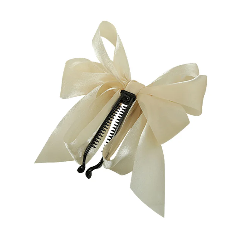 Hair Vertical Clips Through the Temperament Mesh Banana Hair Clips Women\'s Bow Headwear Hair Claws Ponytail Hairpin 